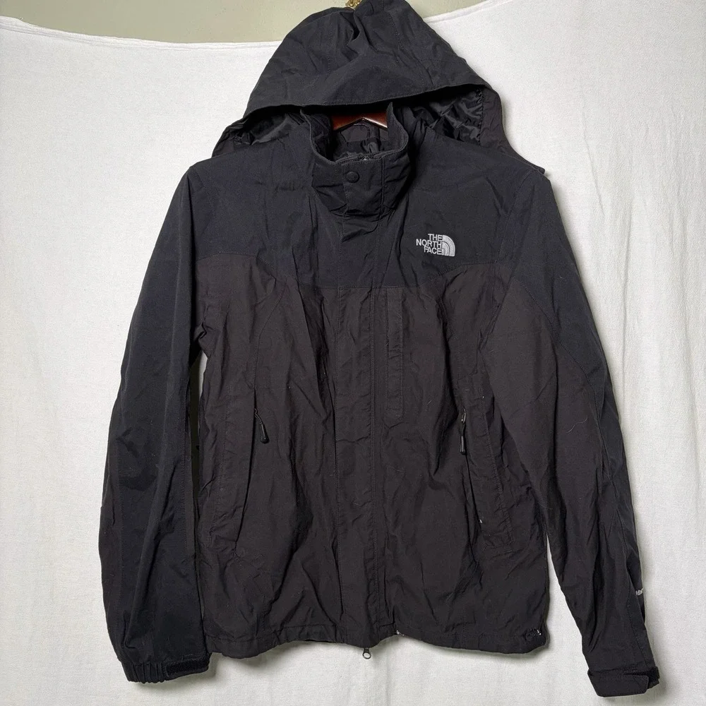 The North Face Rain Jacket Hyvent Men's‎ Small  Black Hooded Full Zip Vented